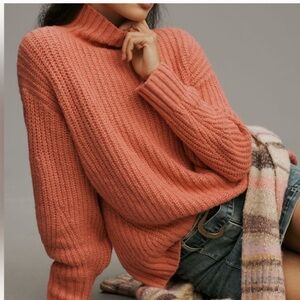Anthropologie The Dakotah Oversized Turtleneck Sweater by Maeve Size XS (Pink)